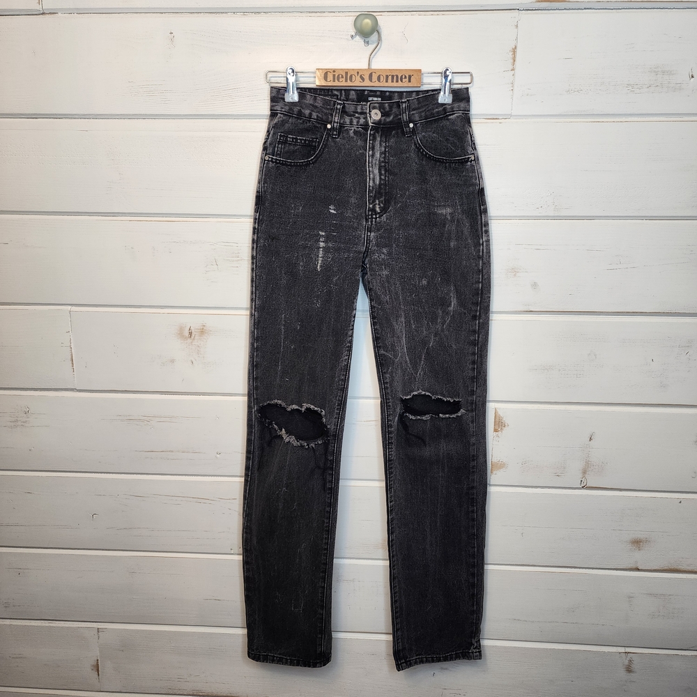 Cotton On Black Distressed Long Straight Leg Jeans Size 2